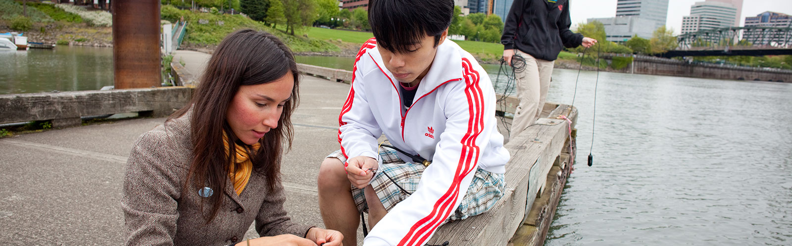 Students testing water quality.