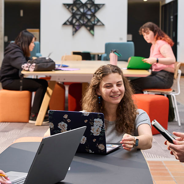 A student in a study room